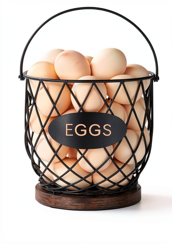 Egg Basket Banawey Metal Wood Round Storage-3
