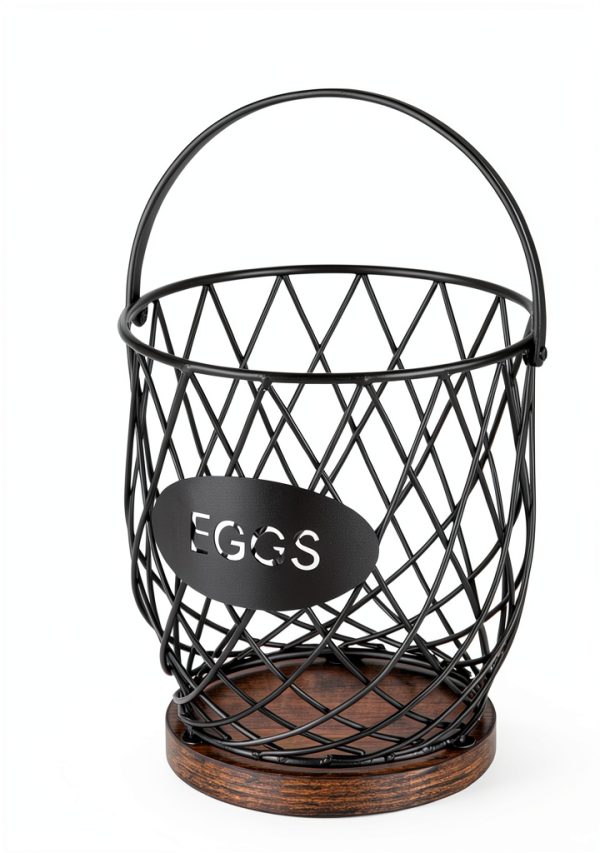 Egg Basket Banawey Metal Wood Round Storage-2