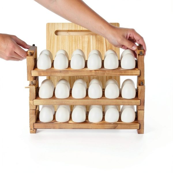 Wooden Rustic 3-Tier Egg Holder CVHOMEDECO Kitchen Storage-4