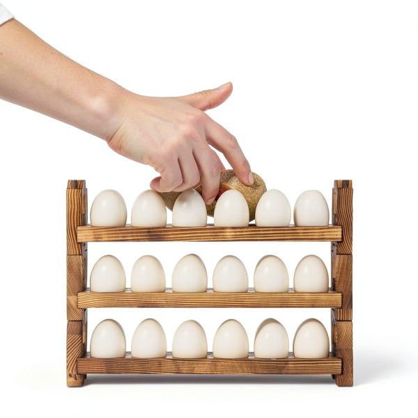 Wooden Rustic 3-Tier Egg Holder CVHOMEDECO Kitchen Storage-2