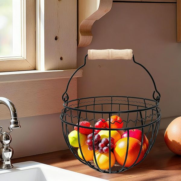 CJDECO Metal Wire Egg Basket Rustic Farmhouse Storage Black-2