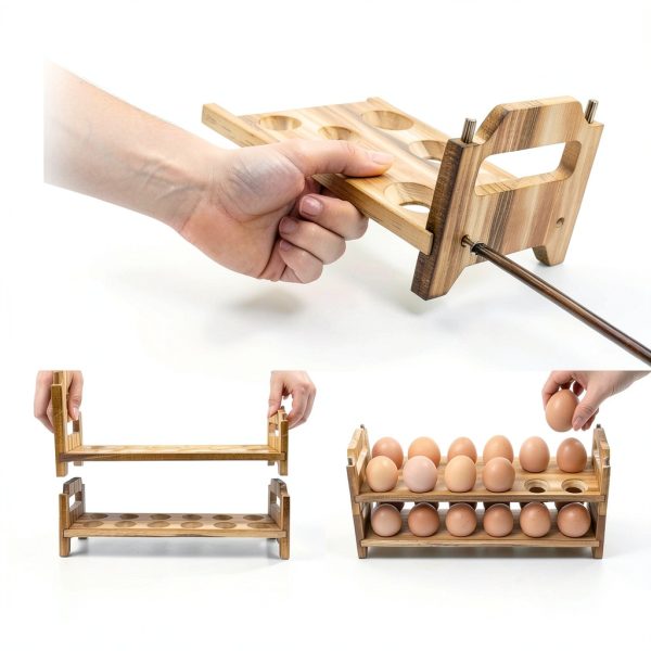 Yuoyar Wooden Egg Basket Rustic Pine Storage Holder-2