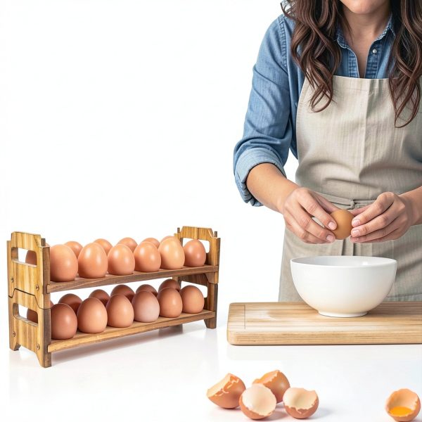 Yuoyar Wooden Egg Basket Rustic Pine Storage Holder-3