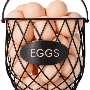 Egg Basket Banawey Metal Wood Round Storage-0
