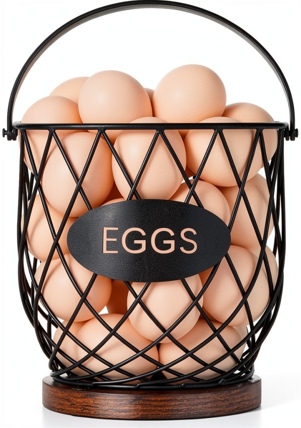 Egg Basket Banawey Metal Wood Round Storage-0