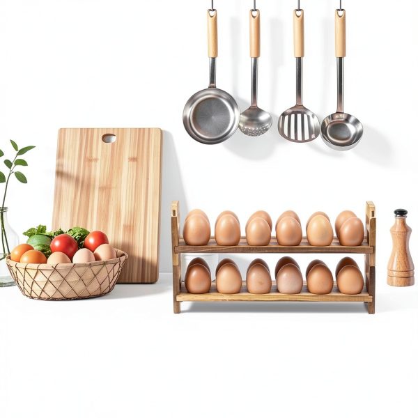 Yuoyar Wooden Egg Basket Rustic Pine Storage Holder-4