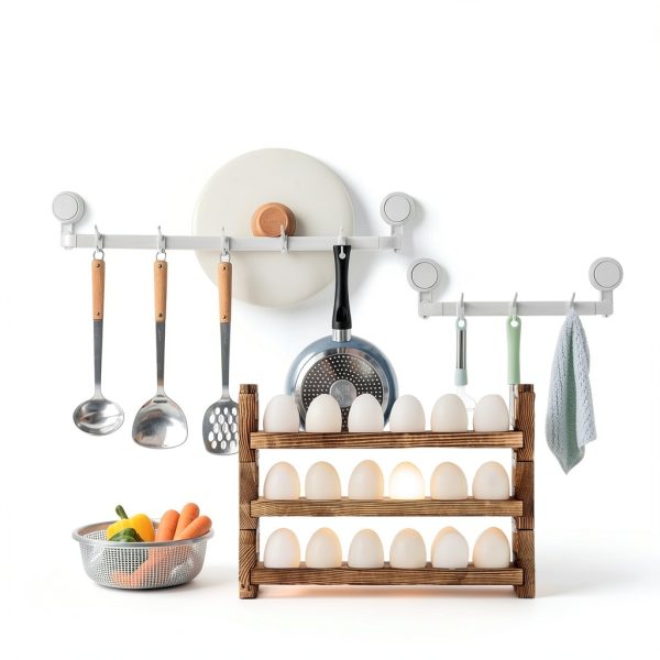Wooden Rustic 3-Tier Egg Holder CVHOMEDECO Kitchen Storage-5