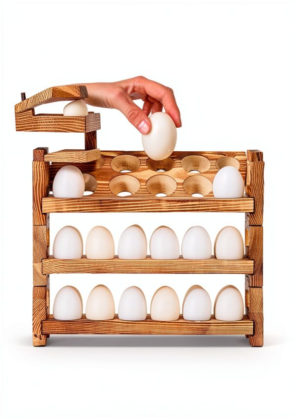 Wooden Rustic 3-Tier Egg Holder CVHOMEDECO Kitchen Storage-3