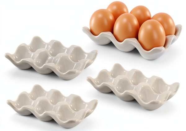 White Ceramic Egg Holder Tray by DEAYOU-0