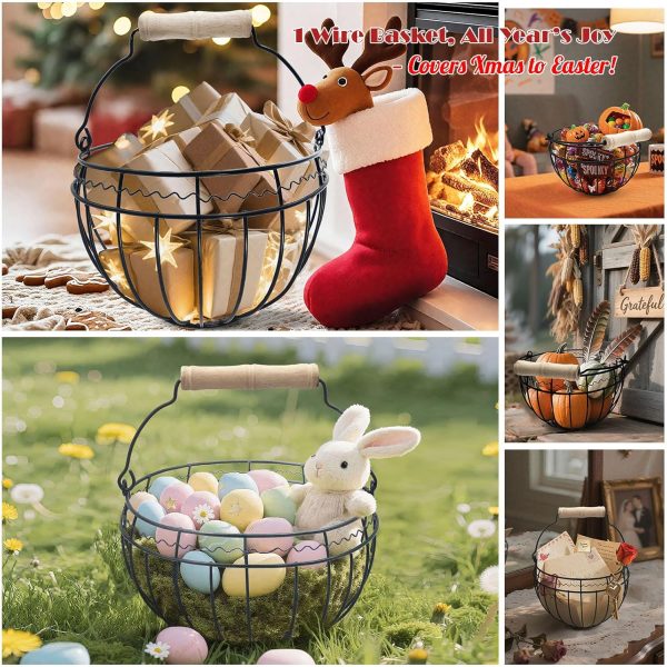 CJDECO Metal Wire Egg Basket Rustic Farmhouse Storage Black-5