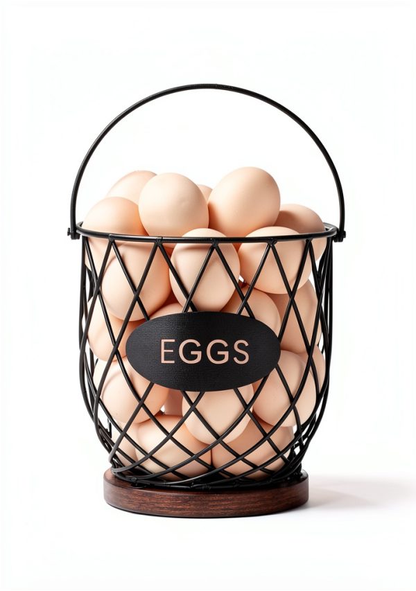 Egg Basket Banawey Metal Wood Round Storage-1