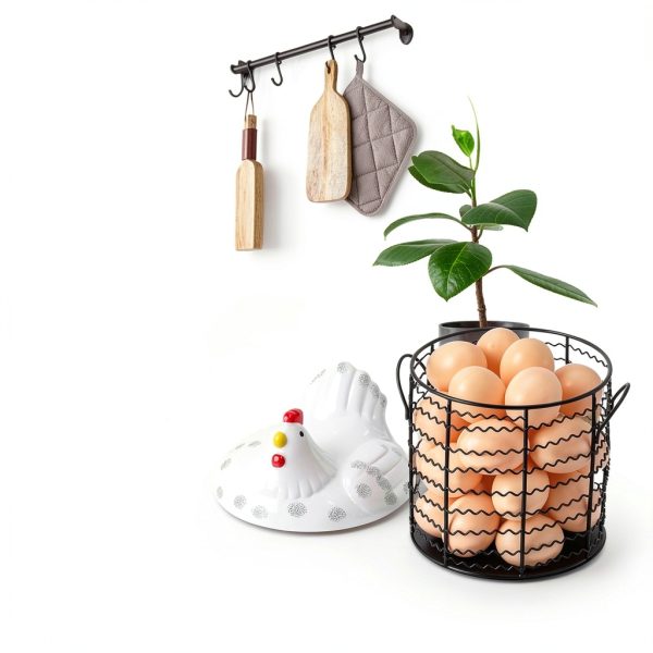Hiceeden Egg Basket White Metal Wire Chicken Lid Kitchen-8