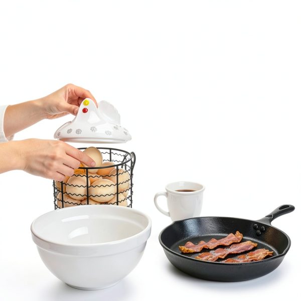 Hiceeden Egg Basket White Metal Wire Chicken Lid Kitchen-7