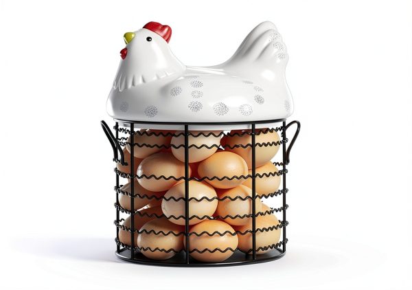 Hiceeden Egg Basket White Metal Wire Chicken Lid Kitchen-4