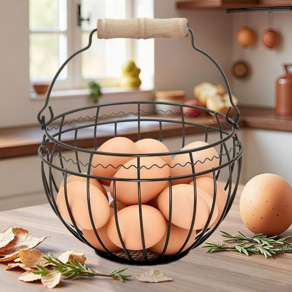CJDECO Metal Wire Egg Basket Rustic Farmhouse Storage Black-1