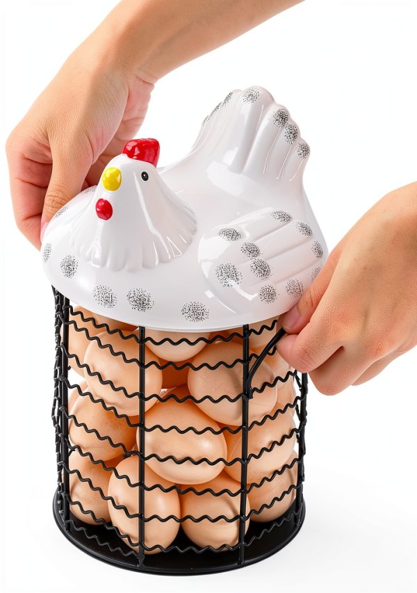 Hiceeden Egg Basket White Metal Wire Chicken Lid Kitchen-3